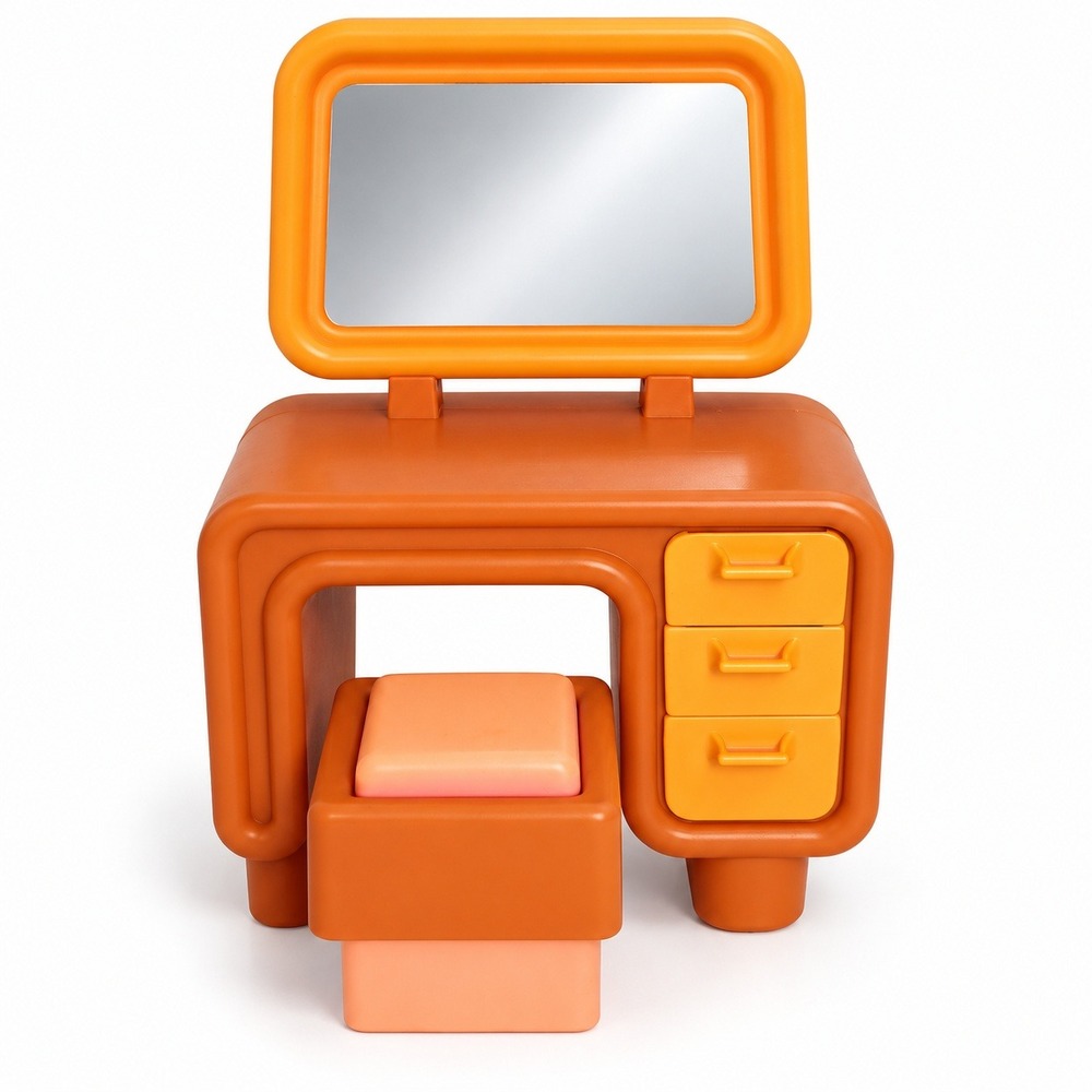 Barbie Vanity Desk Stool Set Kids One Size Orange Good Retro 70s Doll Furniture